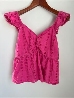 Japna Hot Pink Eyelet Flutter Sleeve Camisole